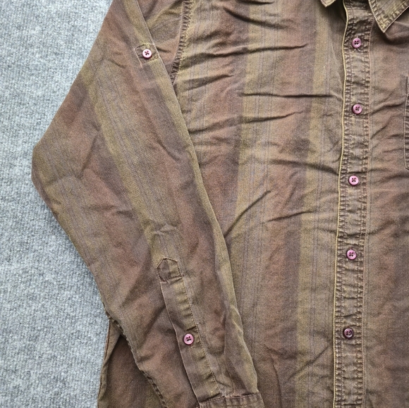 Prana Men's L Brown Striped Organic Cotton Long Sleeve Roll-Tab Shirt BREATHe - Picture 4 of 10